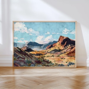 Big Bend Desert Landscape Watercolor Print - Southwest Mountain Wall Art