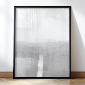 Grey and White Modern Abstract Minimalist Landscape Painting Print