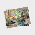 Forest Stream Blank Folded Note Cards - Watercolor Woodland Stationery
