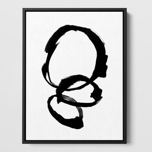 Black and White Rings Modern Minimalist Abstract Ink Painting Print - Paper or Canvas