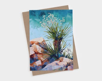 Desert Yucca Greeting Card - Teal and Terracotta Southwest Blank Folded Note Cards