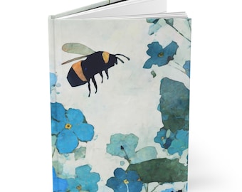 Bumblebee Forget-Me-Not Hardcover Journal - Blue Watercolor Floral Notebook - Nature Writing Diary