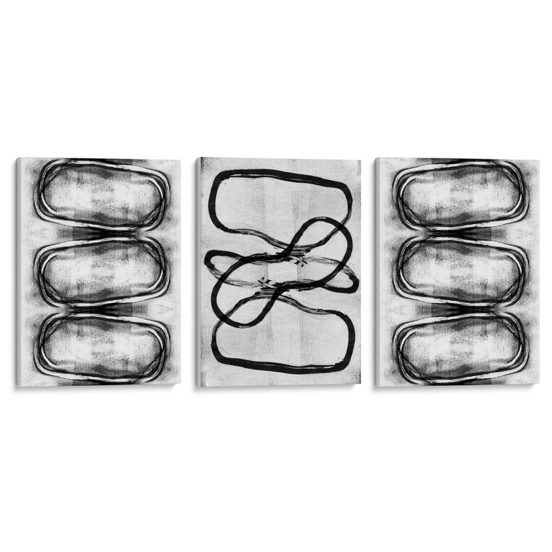 Contemporary Minimalist Wall Art Black and White Set of 3 Modern Geometric Abstract Prints Fine Art Paper or Canvas