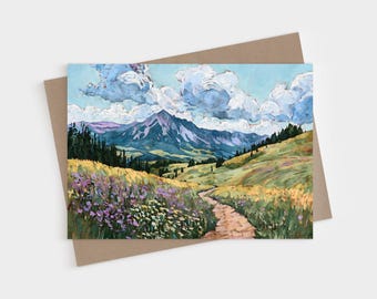Crested Butte Colorado Blank Folded Note Card, Mountain Meadow Wildflower Stationery