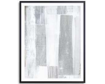 Gray and White Contemporary Abstract Painting Print, Modern Minimalist Wall Art, Fine Art Paper or Canvas