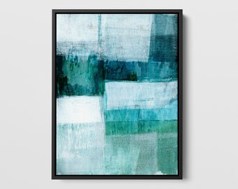 Blauwgroen en turkoois blauw groen modern geometrisch abstract schilderij print - papier of canvas