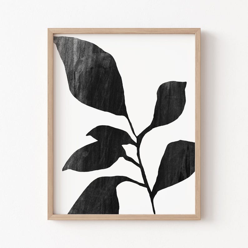 Black and White Minimalist Leaf Painting Botanical Art Print - Etsy