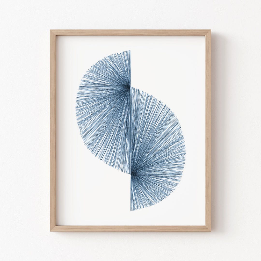 Blue Minimalist Line Art Print - Abstract Indigo Mid Century Modern ...