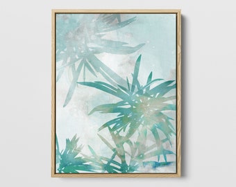 Aqua Blue Watercolor Palm Leaf Painting Print - Paper or Canvas - Framed or Unframed