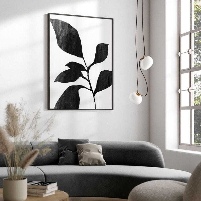 Black and White Minimalist Leaf Painting Botanical Art Print - Etsy