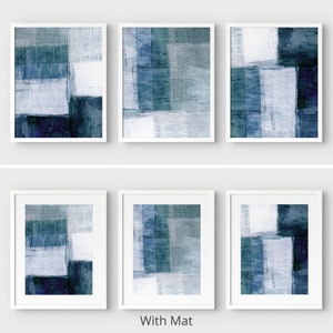 Blaugraues modernes geometrisches abstraktes Gemälde-Set mit 3 Drucken Papier oder Leinwand gerahmt oder ungerahmt Bild 6