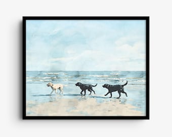 Labrador Retriever su una spiaggia - Stampa artistica di un cane costiero in acquerello