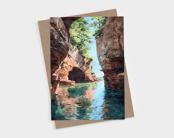 Apostle Islands Watercolor Folded Note Card, Lake Superior Landscape Greeting