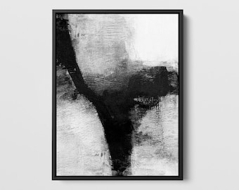 Impression de peinture abstraite minimaliste moderne noir et blanc « Delve 1 » - papier - toile - téléchargement numérique
