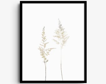 Minimalistischer Wildblumen-Kunstdruck – Botanische Wandkunst in neutralen Beige- und Weißtönen
