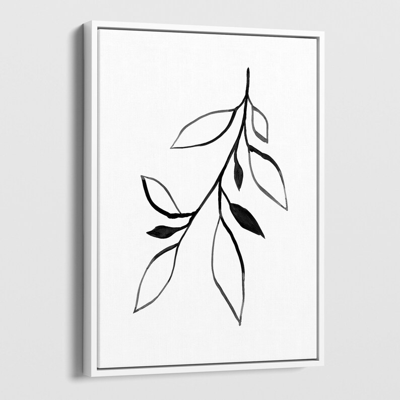 Black and White Contemporary Minimalist Botanical Ink Painting Etsy