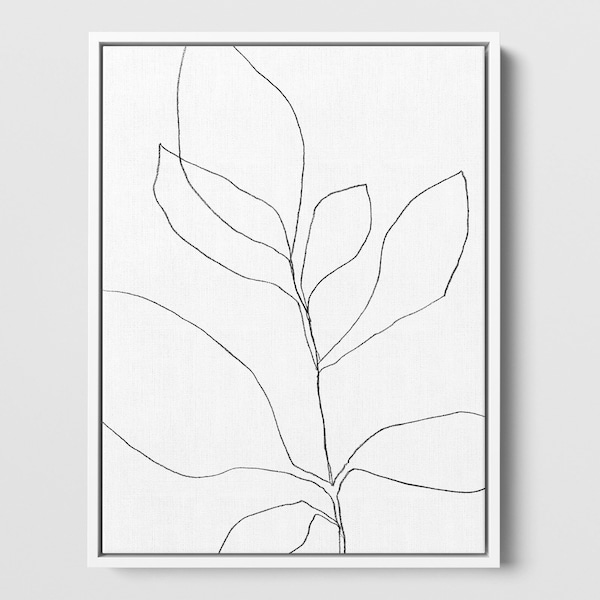 Black and White Botanical Illustration Minimalist Line Drawing Print - Paper or Canvas