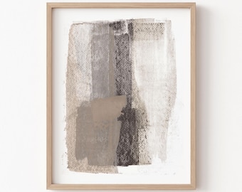 Taupe and Charcoal Grey Modern Minimalist Abstract Painting Print