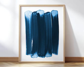 Indigo Brushstroke Abstract Print - Modern Minimalist Blue Wall Art