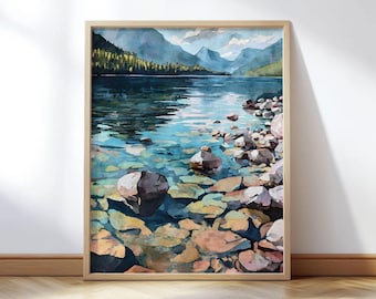Lake McDonald Watercolor Print - Glacier National Park Landscape Wall Art