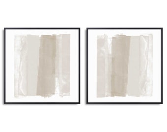 Beige and Brown Contemporary Minimalist Abstract Painting Print Set of 2, Square Modern Neutral Wall Art, Fine Art Paper or Canvas