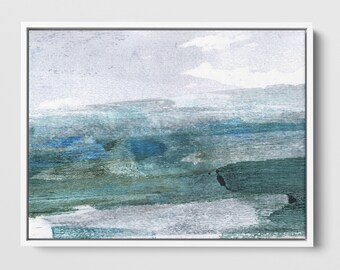 Teal Blue/Green Minimalist Abstract Seascape Watercolor Painting Print - Paper - Canvas - Digital Download