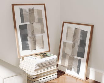 Set di 2 stampe artistiche astratte neutre - Quadri moderni da parete nei toni del beige e del grigio