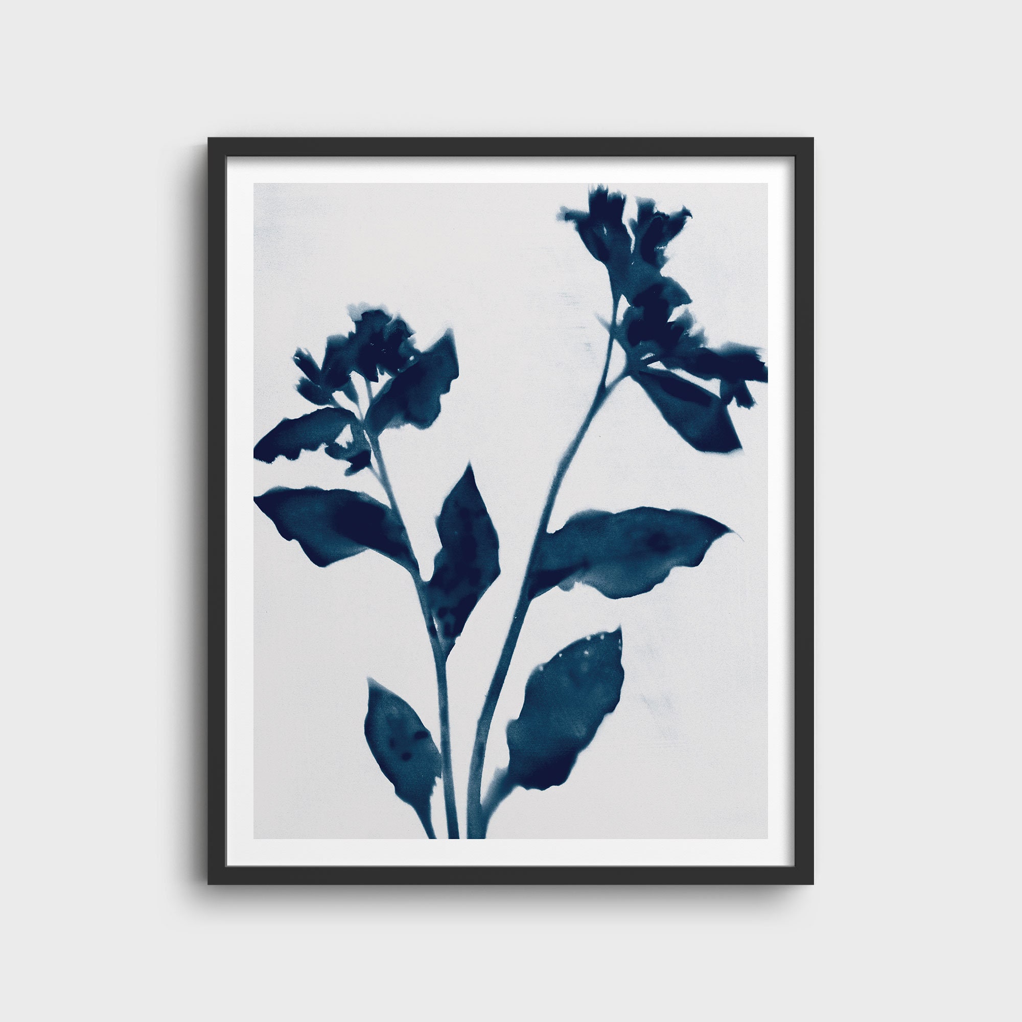 Navy Blue Flower Print Contemporary Botanical Wall Art Etsy