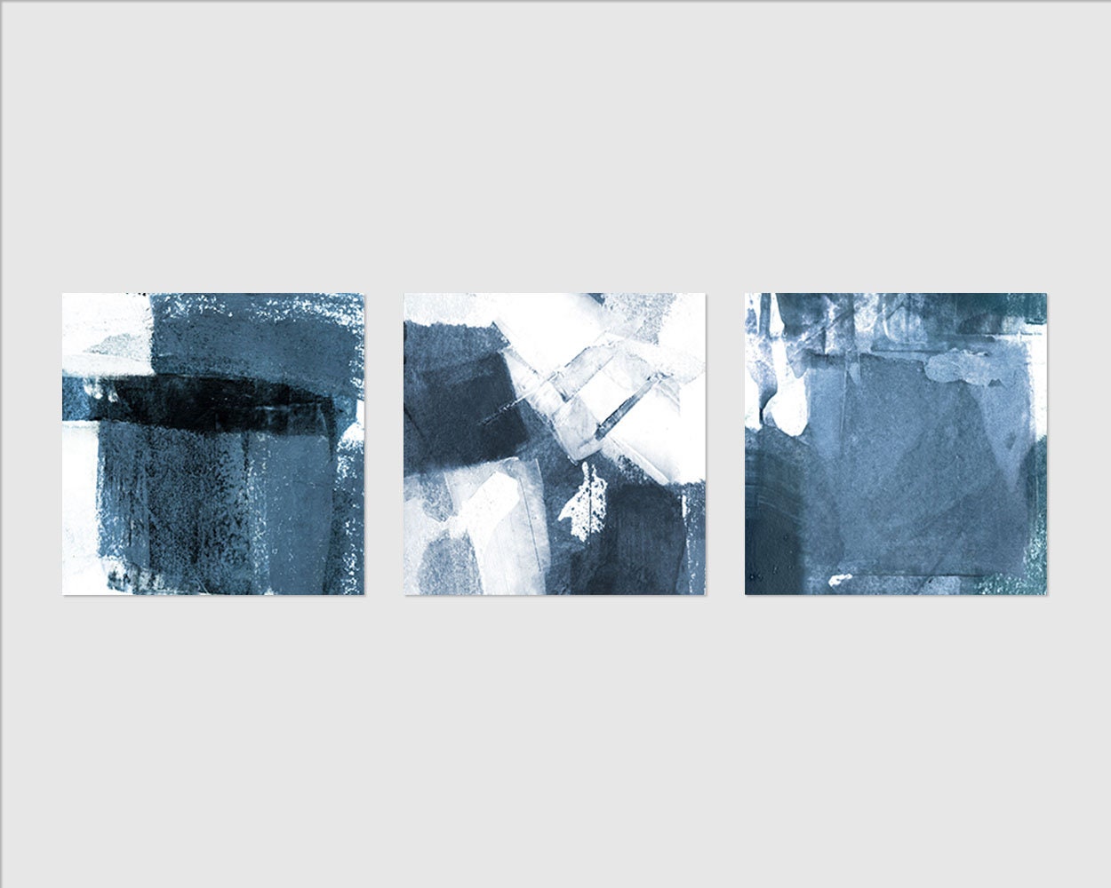 Blue Abstract Art Set of 3 Prints Square Print Set Eclectic Etsy