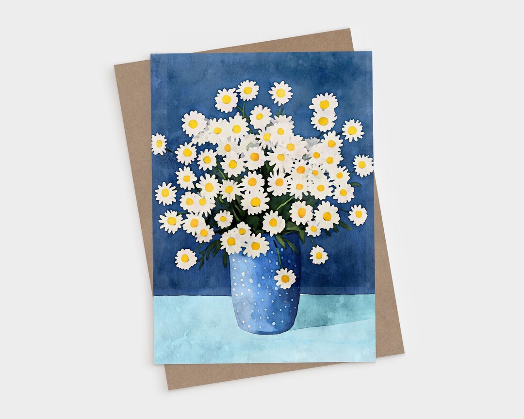Chamomile Daisy Bouquet Blank Folded Note Cards - Cheerful Watercolor ...