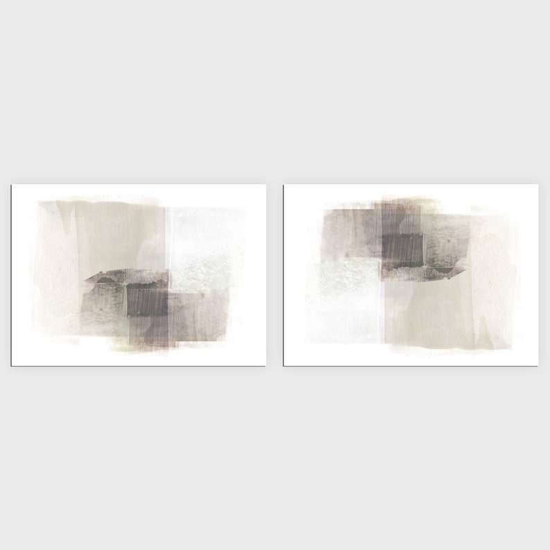 Beige and Brown Modern Diptych Wall Art Contemporary Minimalist Horizontal Abstract Painting Print Set of 2