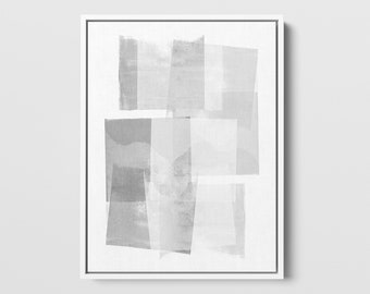 Abstract Geometric Art Print in Gray & White, Modern Minimalist Scandinavian Style Wall Art - Paper or Canvas - Framed or Unframed