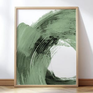 Sage Green and Black Modern Minimalist Abstract Brushstroke Painting Wall Art Print