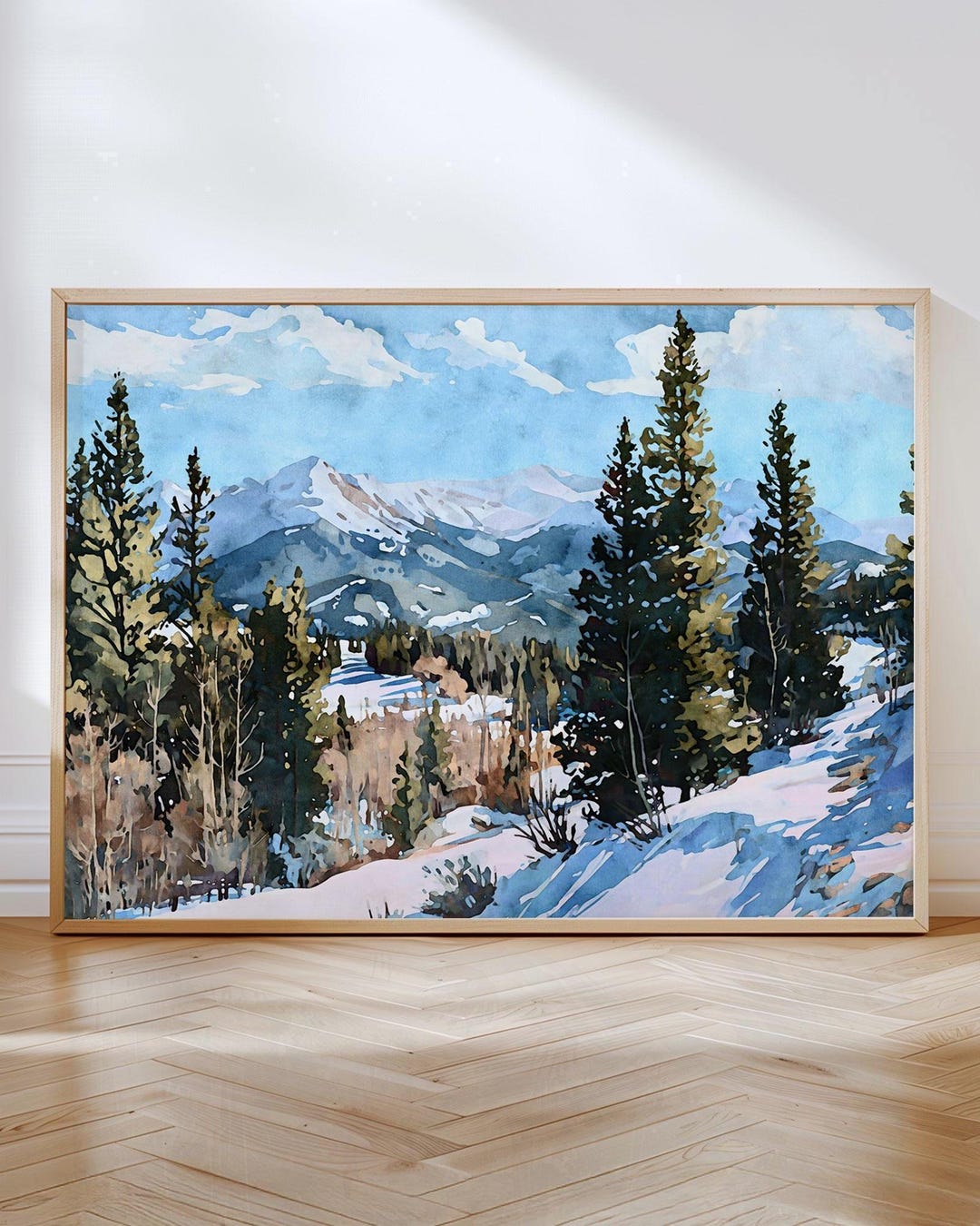Colorado Rocky Mountain Winter Art Print - Snowy Forest Watercolor ...
