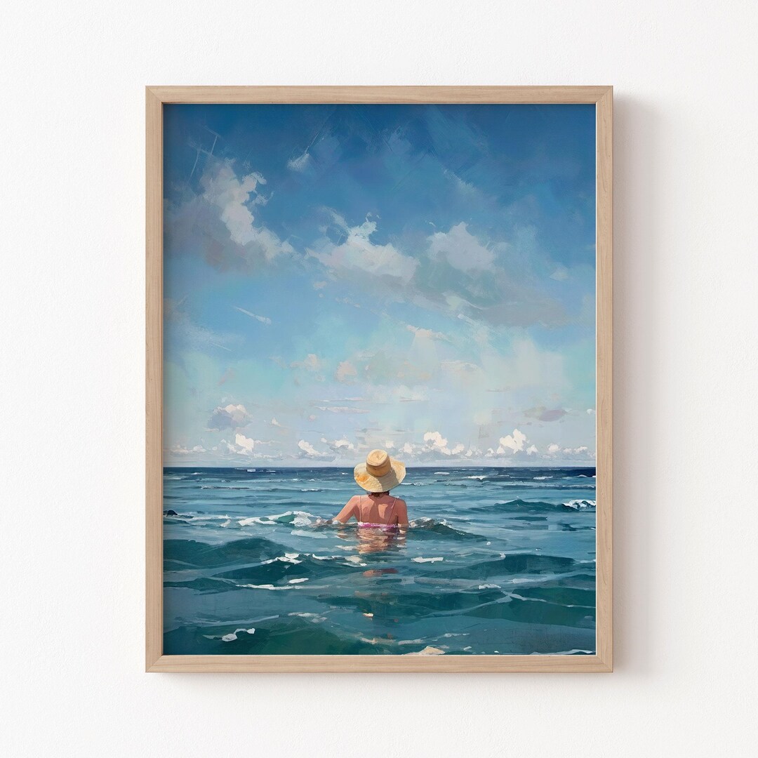 Into the Sea, Woman in Ocean Impressionist Painting Print - Etsy