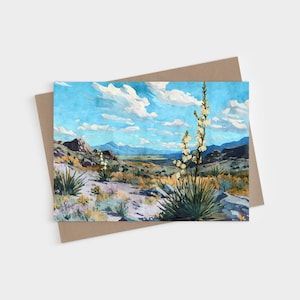 Southwest Desert Yucca Blank Folded Note Cards - Blue Sky Watercolor Landscape Greeting