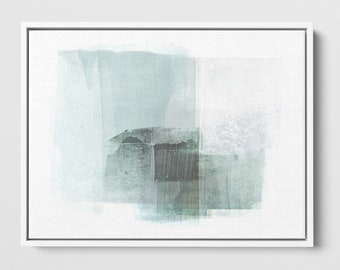 Light Aqua Blue/Green Modern Minimalist Abstract Painting Print, Horizontal Wall Art - Paper or Canvas - Framed or Unframed