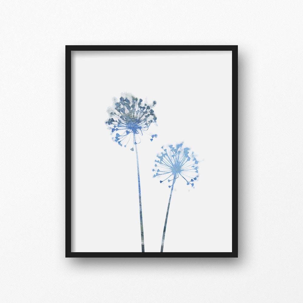 Blue Dandelion Print Botanical Wall Art Floral Print Etsy