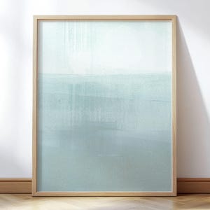 Muted Turquoise Blue/Green Modern Minimalist Abstract Seascape Print - Paper or Canvas - Framed or Unframed