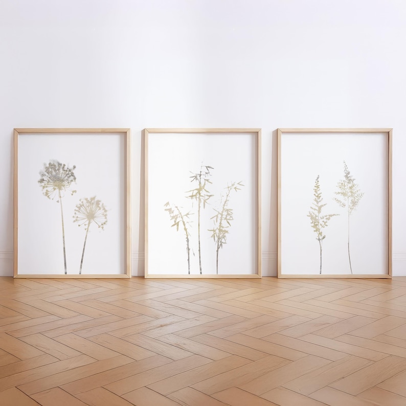 Neutral Botanical Wall Art Set of 3 Prints - Minimalist Beige and Brown ...