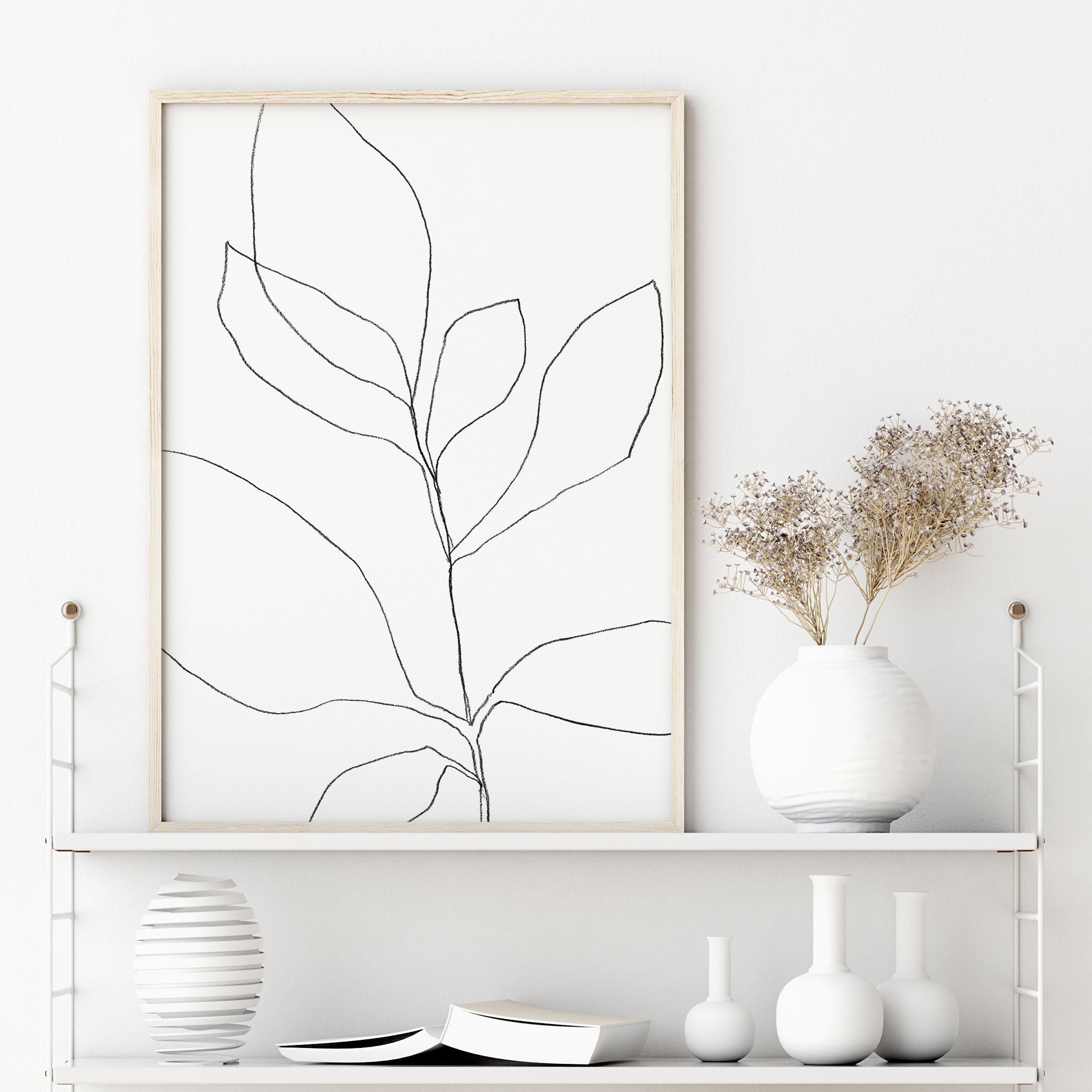 Black & White Botanical Illustration Print Minimalist Line | Etsy