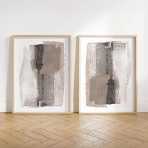Neutral Charcoal and Taupe Abstract Set of 2 Prints - Modern Minimalist Wall Decor