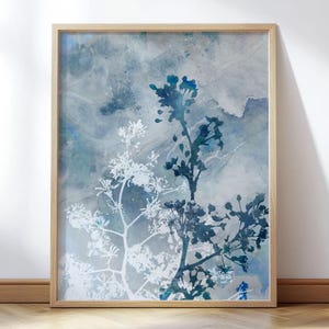 Blue Botanical Silhouette Print - Modern Nature Wall Art in Watercolor