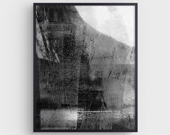 Black and Grey Modern Minimalist Industrial Abstract Painting "Dissonance 1" Giclee Print on Fine Art Paper or Canvas