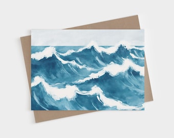 Ocean Waves Blank Folded Note Cards - Coastal Seascape Stationery