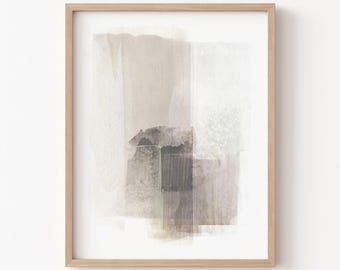 Neutral Minimalist Abstract Wall Art - Modern Beige and Brown Watercolor Painting Print