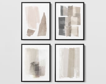 4er Set Moderne abstrakte Malerei in Beige und Grau, zeitgenössische minimalistische Wandkunst - Papier oder Leinwand - gerahmt oder ungerahmt