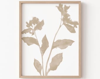 Beige Floral Silhouette Neutral Minimalist Botanical Print