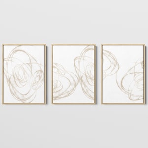 Neutral Beige Modern Minimalist Abstract Line Drawing Set of 3 Prints - Paper or Canvas - Framed or Unframed