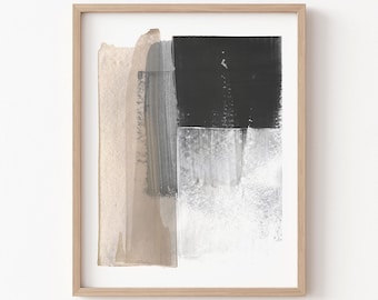 Beige and Charcoal Abstract Wall Art - Minimalist Colorblock Painting Print